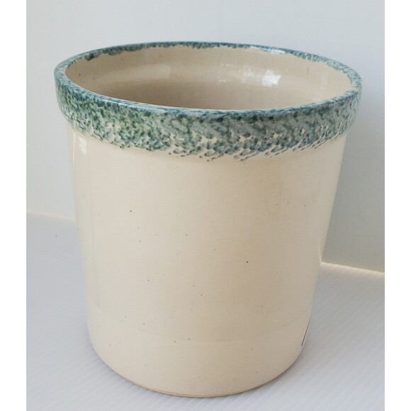 Stoneware Pottery Green Spongeware Utensil Crock Snowman Country Primitive 5.25" - Picture 5 of 9